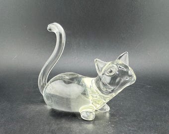 Figura de gato de cristal soplado a mano, firmada, escultura de gato de cristal de cola larga, FS 2001 HT