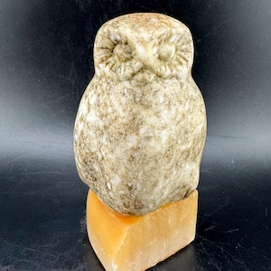 Vtg Mid Century Italian Alabaster Owl Sculpture Statue MCM Paperweight Wise Owl Head Marble Carving Figurine Bird of Prey Figure