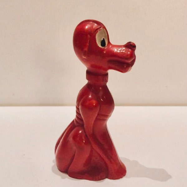 Midcentury Vintage Baby Rattle 3D Red Plastic Goofy Dog Figure The Milro Company E Patterson NJ