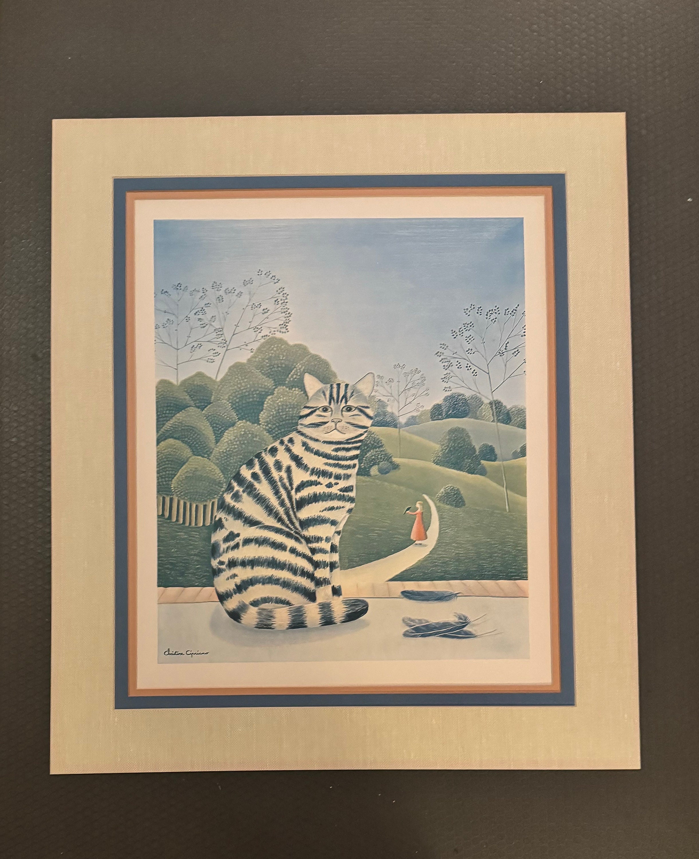 1970s Christine Cipriano Cat Print Black Striped Tabby Kitty