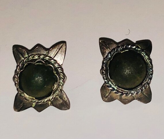 Vintage Mexican Agate Silver Screw Back Earrings - image 2