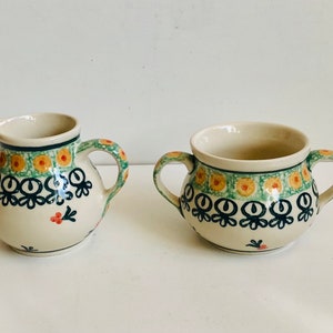 Süßestes Vintage Handgemaltes Milchkännchen & Offene Zuckerdose Set made in Poland Unikat Keramik Cottage Kernpolnische Kunstkeramik