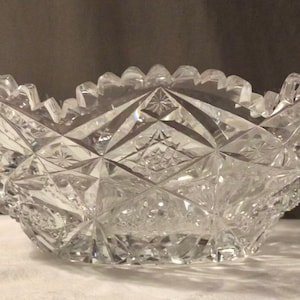 Antique American Brilliant Period Large Oval Cut Crystal Bowl Victorian Starburst Pattern Centerpiece Fruit Bowl Cottagecore