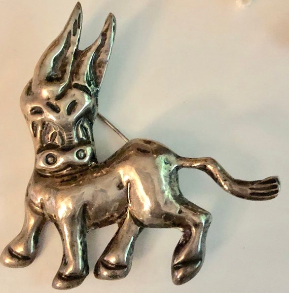 Vintage Mexican Silver Donkey Brooch Large Adorab… - image 2