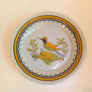 Vintage or Antique French Provincial Faience Plate France Yellow Bird Painting Charming Small Painted Bowl Trinket Dish Wall Decor