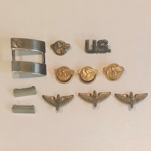 Vintage WWII U.S. Military Pins Stud Buttons Ruptured Duck Lapel Pin Army Air Corps ROTC American Historical Collection Soldier Uniform Bars