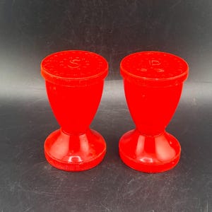 Vintage MCM Atomic Age Red Salt and Pepper Shaker Mid Century Modern Table Decor Retro Modernist Kitchenware AS FOUND
