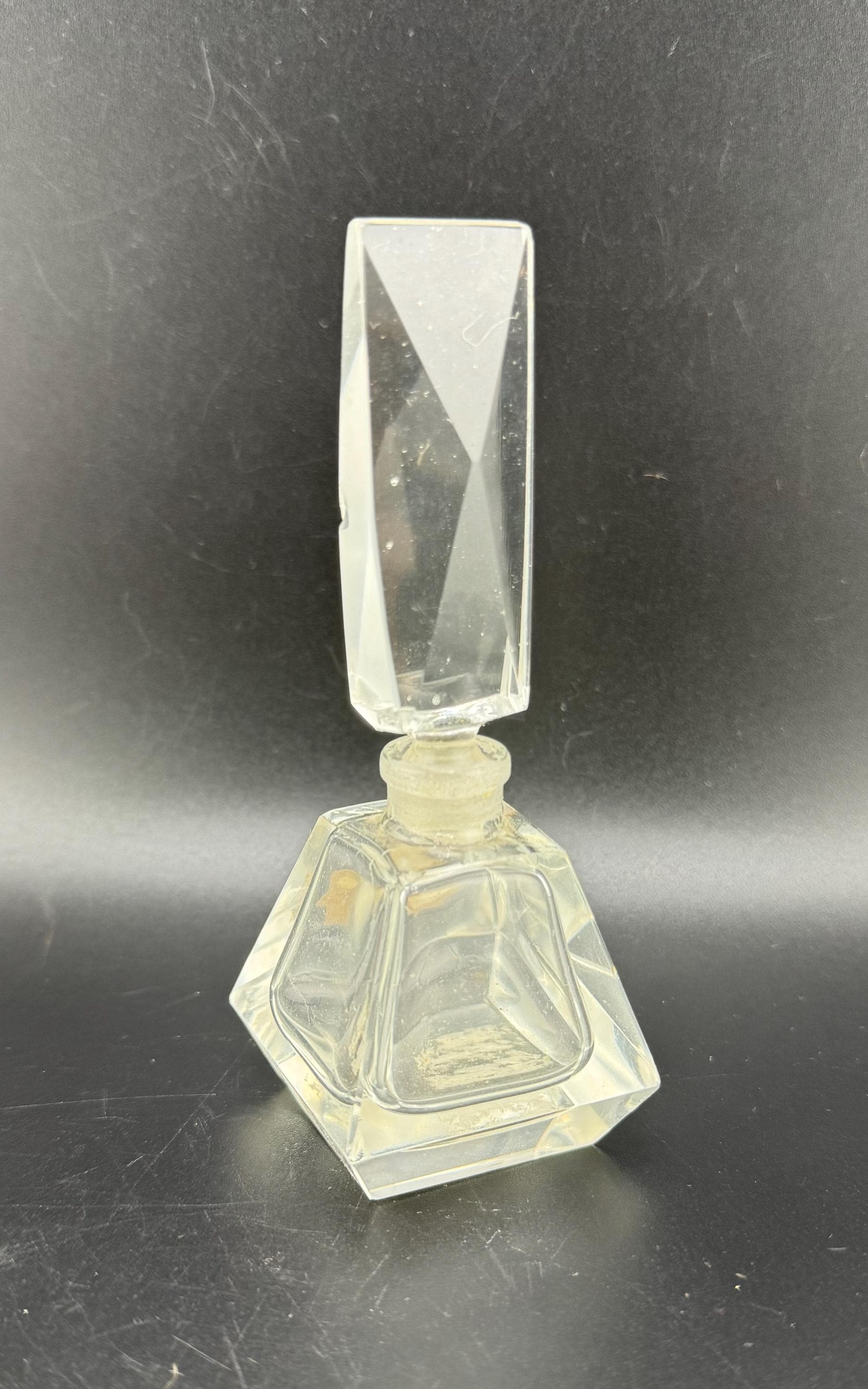 Vintage Art Deco Cut Crystal Perfume Bottle W Stopper Cologne