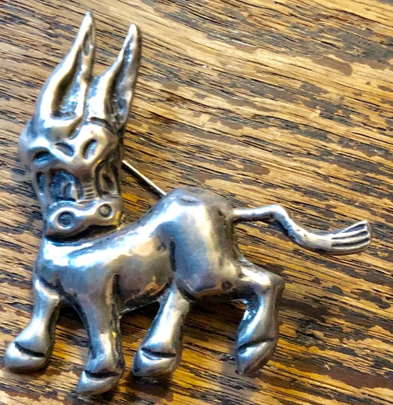 Vintage Mexican Silver Donkey Brooch Large Adorab… - image 5