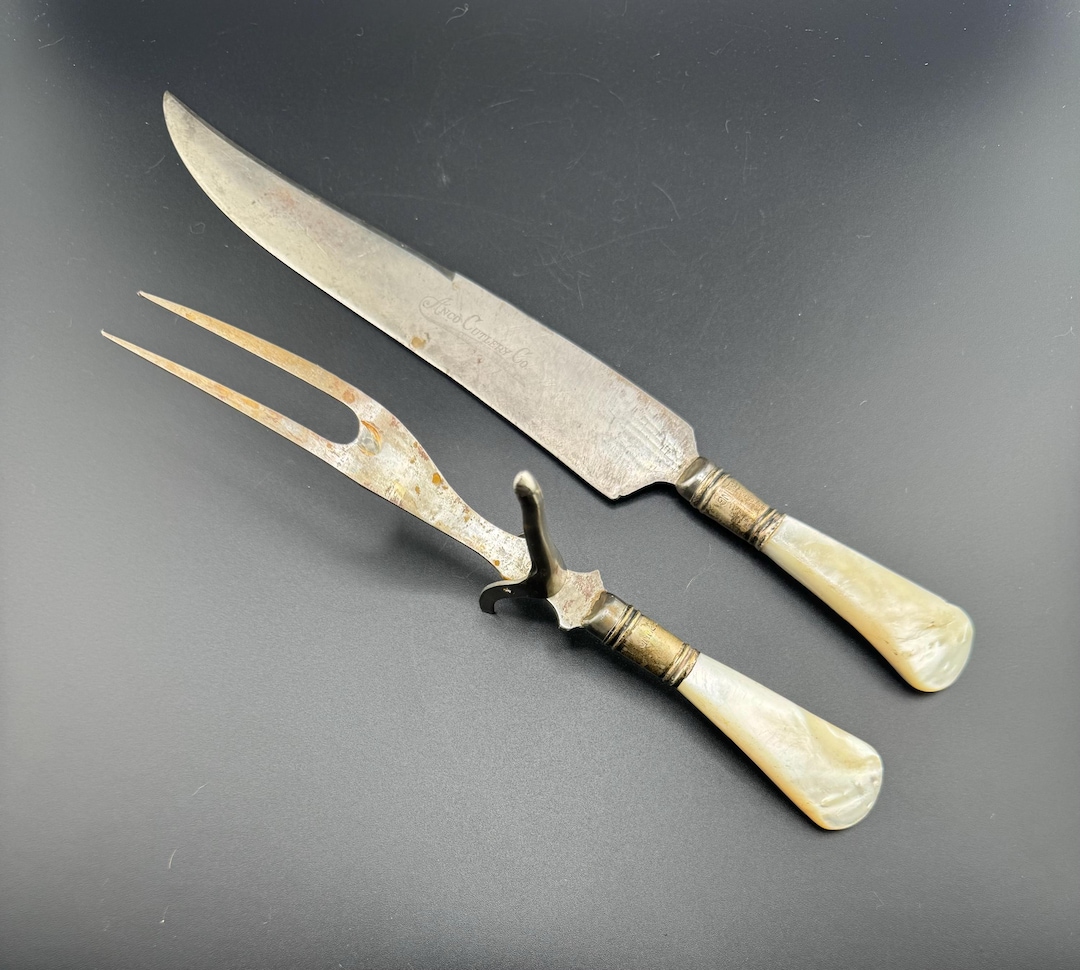 Antique Victorian Mother of Pearl Handled Carving Set Large Knife ...