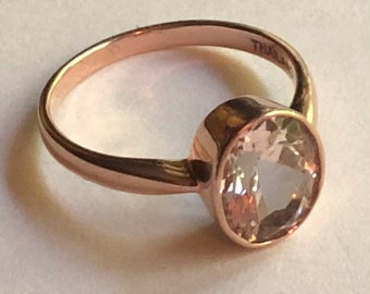 1990s 10K Rose Gold Morganite Ring Size 8 approx 4 Carats signed BBJ Thailand