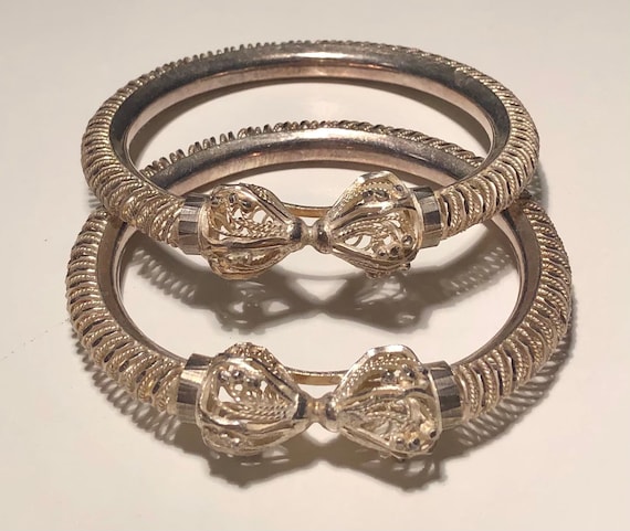Pair of Matching Extra Small Antique Silver Filigree Bangle