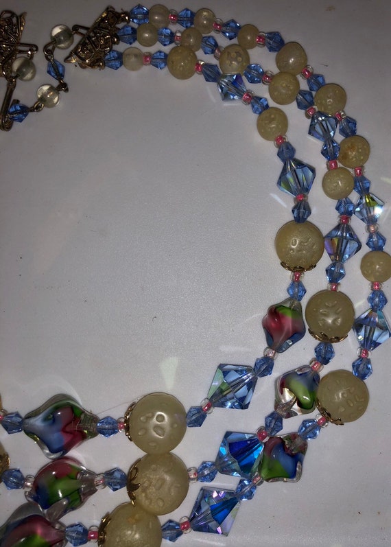 Art Glass Choker Antique Multistrand Necklace Vin… - image 5