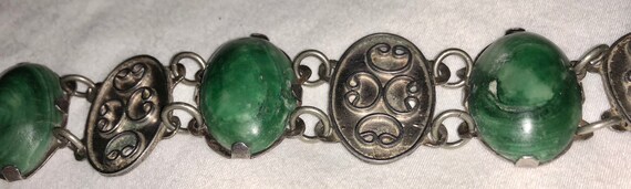 Vintage Mexican Jade Serpentine Silver Paneled Br… - image 10