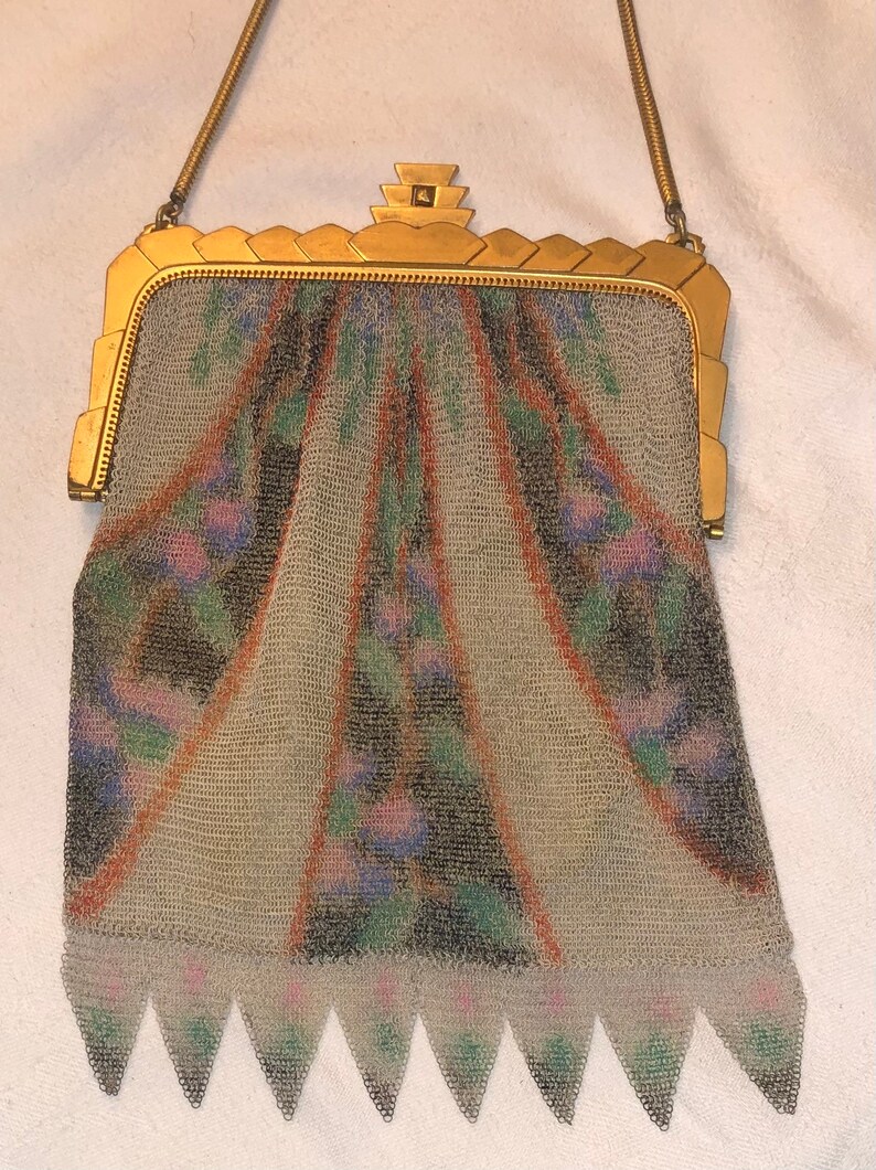 Antique Art Deco Mesh Bag Whiting & Davis Purse Antique Art Deco Whiting and Davis Dresden Mesh Purse Great Grandma's Stuff SALE image 6