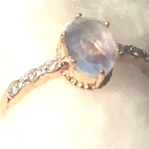 Vintage Faceted Moonstone & Diamond Rose Gold Ring size 8 1/2