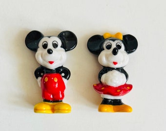 Adorable Vintage 1993 Disney Miniature Mickey Mouse and Minnie Mouse Figurines Bone China Taiwan Ornaments Cake Topper Duo Classic Disney