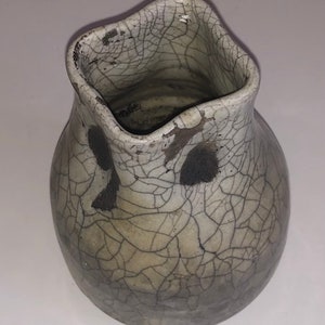 1990s Gray and Black Speckle Glazed Raku Vase Artist Signed American Art Pottery