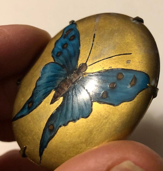 Antique Hand Painted Butterfly Porcelain Brooch B… - image 8