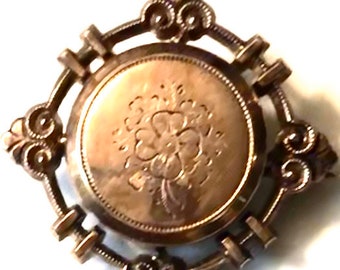 Antique Victorian Gold Filled Brooch Hand Chased Antique Brooch w Floral Design Orig C Clasp