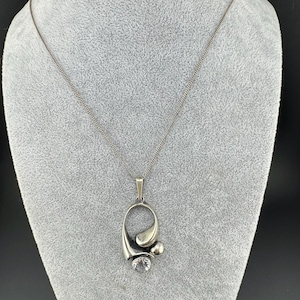 1974 MCM Karl Laine Modernist Rock Crystal Sterling Silver Pendant Necklace Sten & Laine Modernist Asymmetrical Design Finnfeelings
