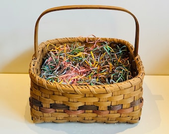 Vtg Handwoven Primitive Apple Basket Farm Easter Egg Basket Handmade Split Hickory or Oak Farmhouse Kitchen 1990s Georgia Folk Art