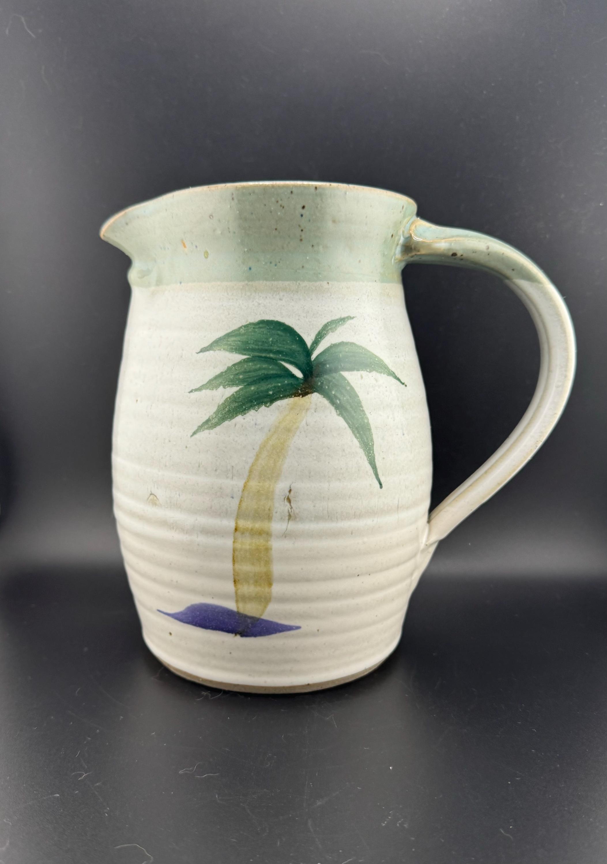 Vintage David Myers Studio Pottery Pitcher Palm Trees Painting