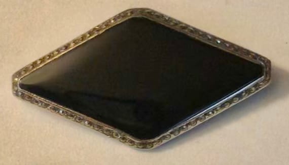 Large Onyx Marcasite Brooch Vintage Onyx Brooch with … - Gem