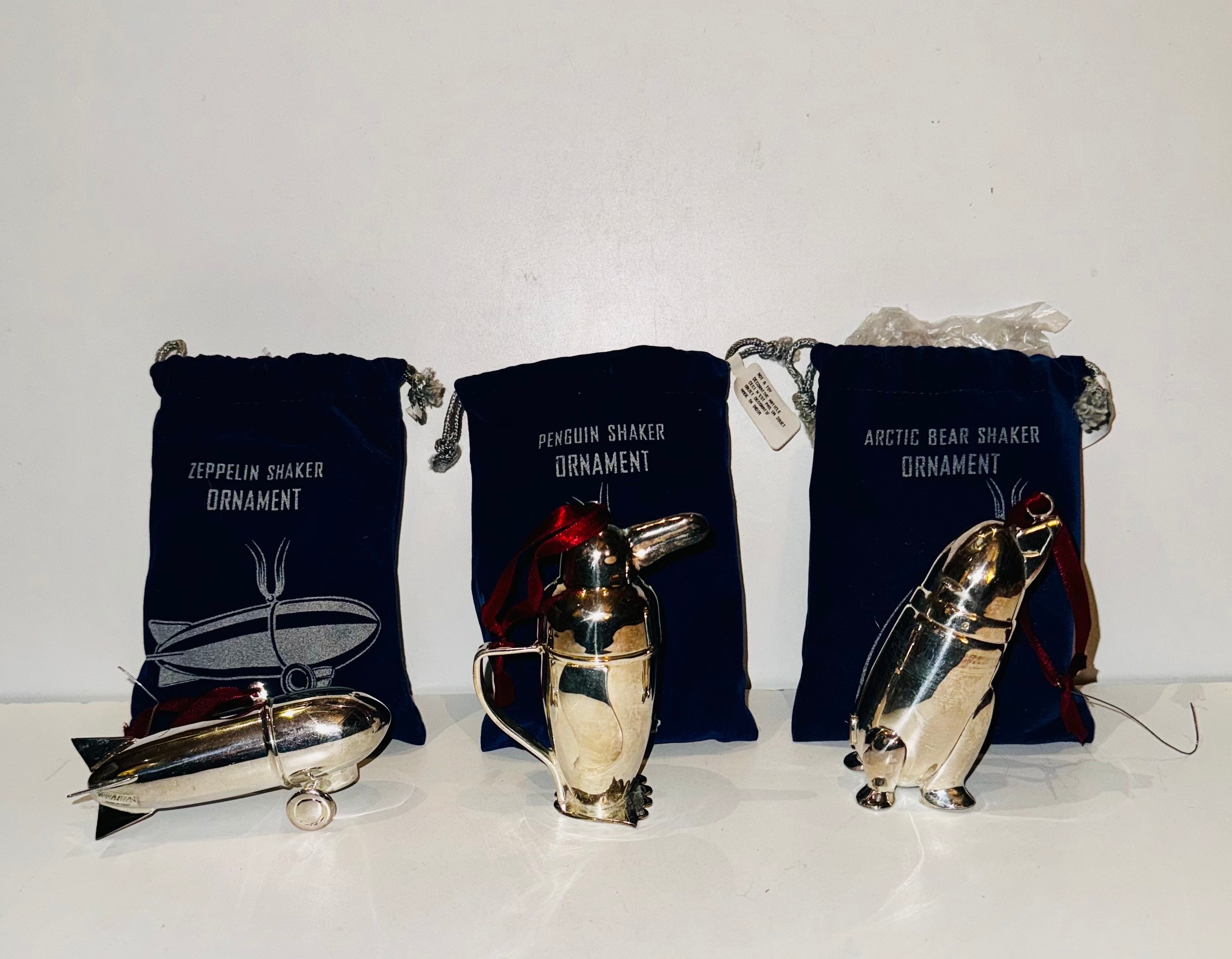 Vintage Restoration Hardware Chrome Shaker Ornament Set Zeppelin