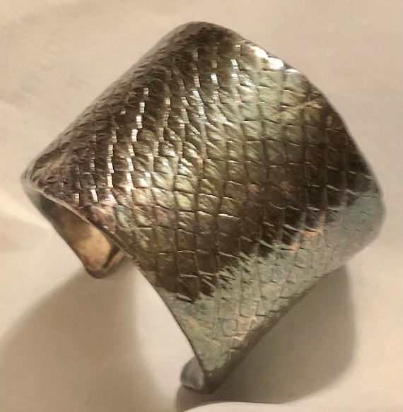 Vintage Israeli Modernist Snakeskin Sterling Cuff… - image 5