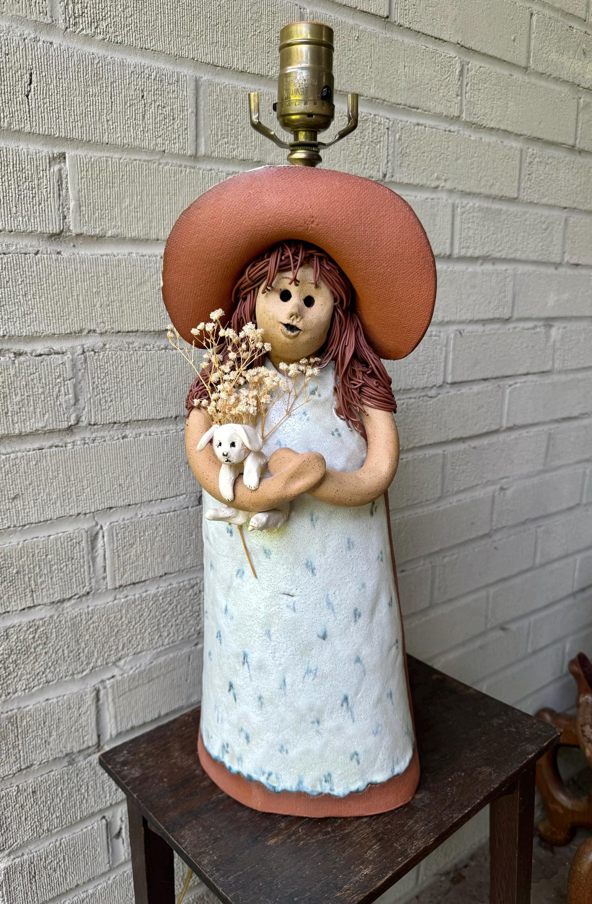Vintage 1989 Holly Hooper Pottery Figural Lamp Base Spaghetti Hair