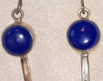 Vintage Lapis Sterling Earrings Pierced Dangle Earrings Lapis Lazuli or Sodalite Earrings