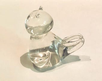 Figura de gato de cristal soplado a mano vintage con cola larga y rizada, miniatura de gatito, escultura, regalo para gata, pisapapeles felino fabuloso
