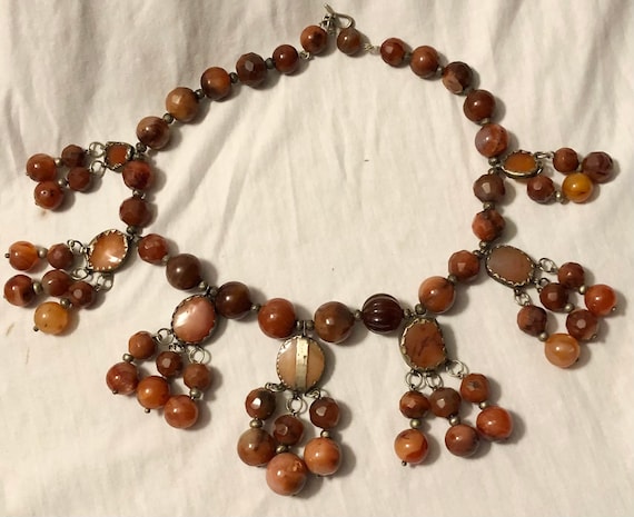 Massive Antique Tribal Bead Necklace Carnelian Be… - image 1