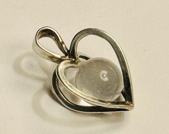 Vintage Sterling Silver Heart Crystal Orb Pendant for Bracelet or Necklace Pools of Light Sweetheart Bauble  Love Token BFF Stocking Filler