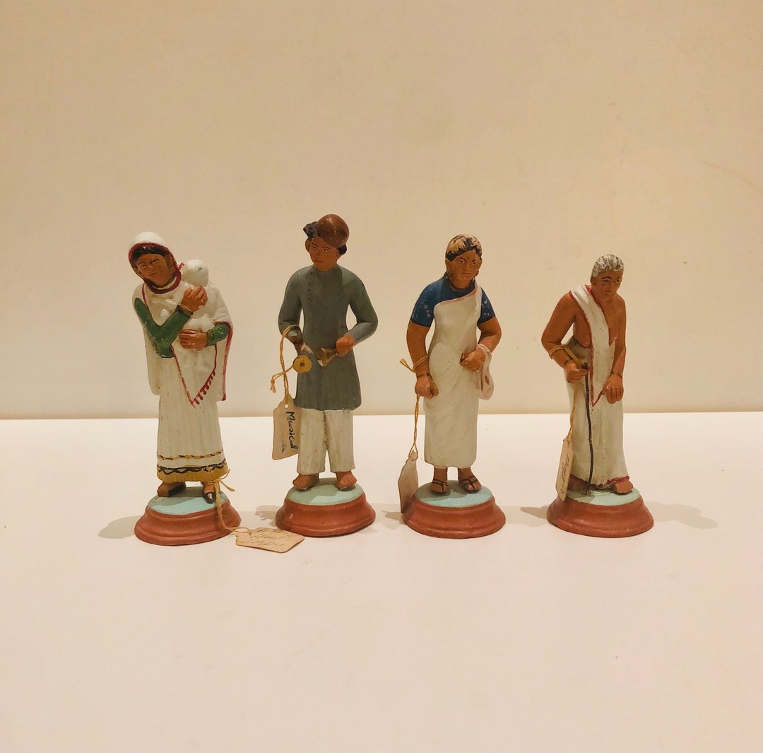 Antique Indian Bengali Terracotta Pin & Clay Miniature Figurine