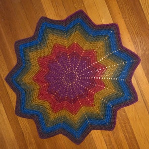 Handmade Afghan Blanket Throw or Table Covering Vibrant Star Rainbow Starburst