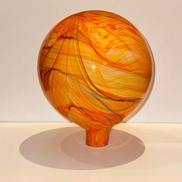 Huge Orange Art Glass Swirl Sphere Orb Case Glass End of the Day Glass Garden Orb Sunroom Decor Tie Dye Swirly Sunny Repurposing Upcycling