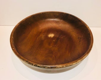 Huge Vintage Handmade Primitive Wooden Bowl Folk Art Poplar Salad Bowl Artist Signed H.L. Crook Farmhouse Rustic Bowl As is