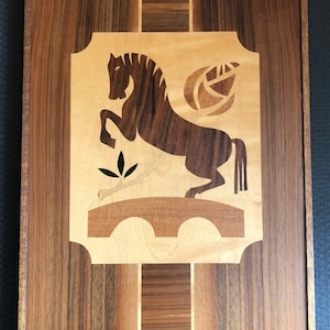 Vintage Inlay Wood Art Jumping Horse Wood Marquetry Framed Wall Art Equestrian Lovers Hudson River