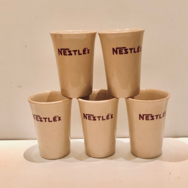 Rare Set of 5 Vintage Nestle's Soda Fountain Cups Restaurant Ware Sterling China JL Pasmantier & Sons ca 1950s