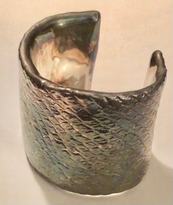 Vintage Israeli Modernist Snakeskin Sterling Cuff… - image 9