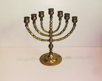 Elegant Heavy Vintage Brass Shabbos Menorah Candelabra 7 Arms Judaica Jewish Candle Holder Sabbath Dinner Table Decor
