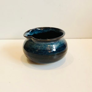 Handmade Vintage Art Pottery Cream Pitcher Miniature Pitcher Creamer Purple Blue Drip Glaze Artist Signed