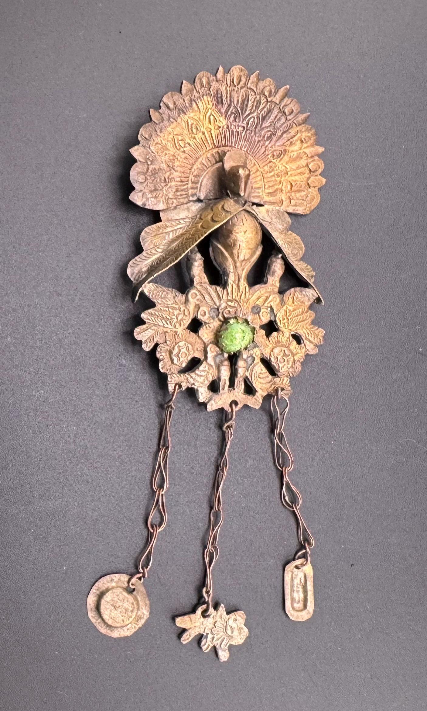 Antique Colonial Peruvian Peacock Tupu Shawl Pin Brooch 