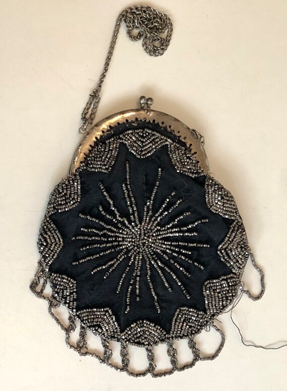 Antique Victorian Edwardian Steel Cut Beaded Bag … - image 4