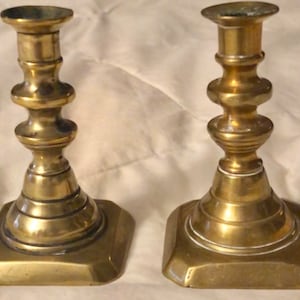 English Brass Candlesticks Antique 
