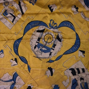 Vintage Novelty Scarf by BG Creations 1940s-50s Silk Scarf Lovers Sweetheart Kitsch Puzzle and Sweetheart Theme AS IS