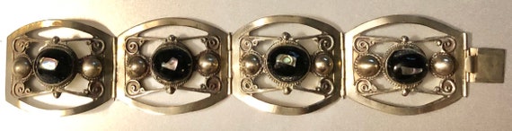 Superb Vintage Mexican Onyx Abalone Bracelet Mexi… - image 7
