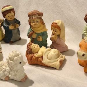 Vintage Nativity Set Religious Memorabilia Nativity Scene Collection 11 Adorable Resin Pieces ca 1980s